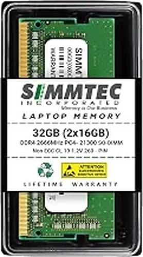 Simmtec RAM 32GB (2x16GB) DDR4 2666MHz SODIMM PC4-21300 (PC4-2666V) CL19 1.2V Non-ECC SO-DIMM 260 PinLaptop, Notebook & AIO Computer Memory Upgrade Kit