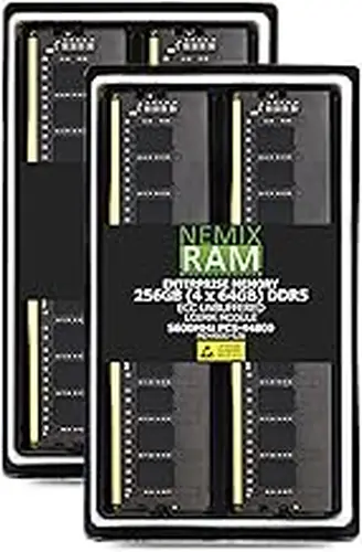 NEMIX RAM 256GB 4X64GB DDR5 5600MHz PC5-44800 2Rx8 1.1V CL46 288-PIN ECC Unbuffered UDIMM NEMIX RAM Memory KIT