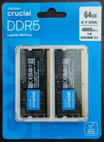 BRAND NEW CRUCIAL 64GB (2 x 32GB) DDR5 CL40 4800MHZ SODIMM LAPTOP RAM MEMORY KIT