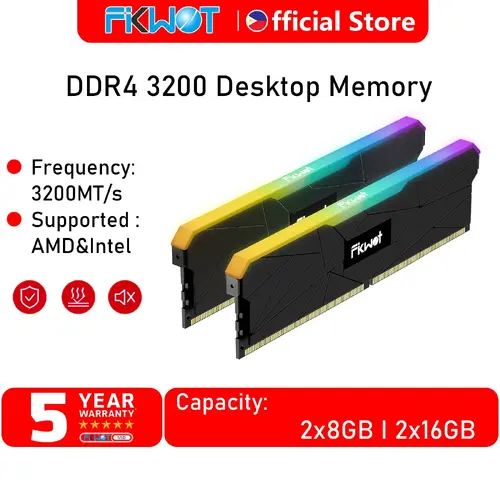 Fikwot RGB DDR4 RAM 32GB 16GBx2 8GBX2 288-Pin 3200MT/s Intel AMD Desktop Memory