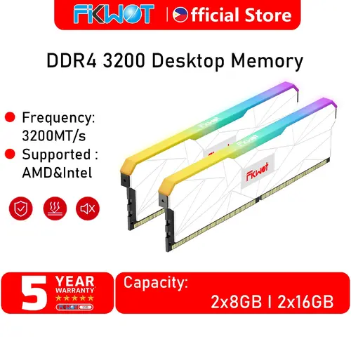 Fikwot RGB DDR4 RAM 32GB 16GBx2 8GBX2 288-Pin 3200MT/s Intel AMD Desktop Memory