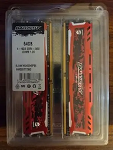 Crucial Ballistix Sport LT 64GB 4x16GB DDR4-2400 Red RAM BLS4K16G4D240FSE