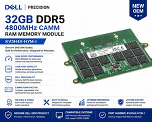 NEW OEM DELL PRECISION 32GB DDR5 4800Mhz CAMM (RAM Memory Module) KV3H4X-HYM-I
