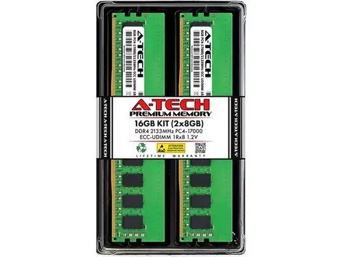 A-Tech 16GB (2x8GB) 1Rx8 PC4-17000 / PC4-17000E DDR4 2133 MHz ECC UDIMM 1.2V ECC Unbuffered DIMM 288-Pin Single Rank x8 Server & Workstation RAM...