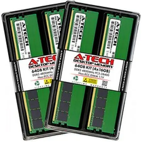 A-Tech 64GB Kit 4 x 16GB DDR5 4800 MHz PC5-38400 Desktop 288-Pin DIMM Memory RAM