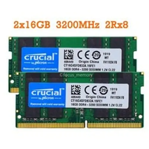 Crucial 32GB (2x16 GB) Ram DDR4 SO-DIMM 3200 MHz PC4-25600 Laptop Memory 260-Pin