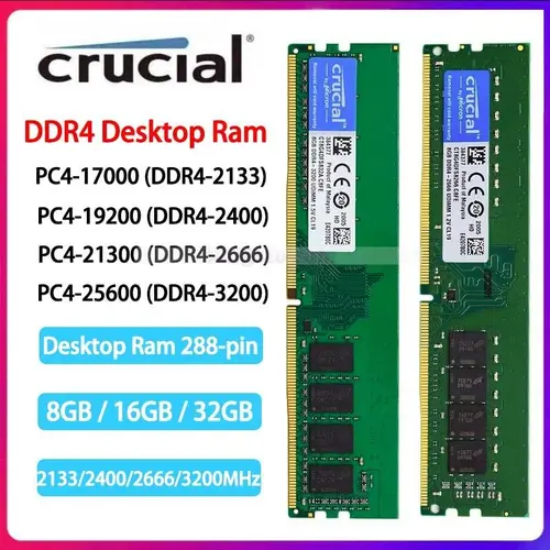 Crucial 8GB 16GB 32GB DDR4 2133 2400 2666 3200 MHz DIMM 288-Pin Memory Desktop