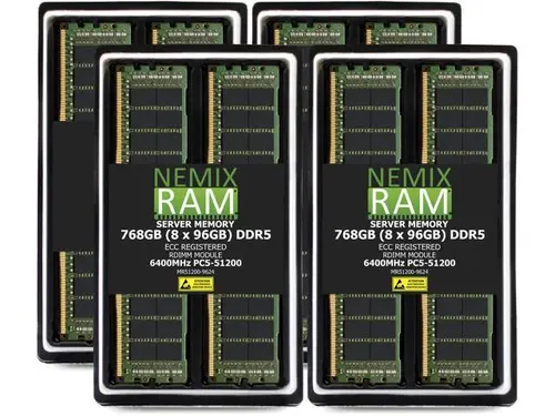 768GB 8X96GB DDR5 6400MHz PC5-51200 2Rx4 1.1V CL52 288-PIN ECC Registered RDIMM NEMIX RAM Server Memory KIT Compatible with Supermicro H13DSG-OM...