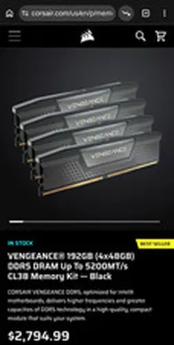 Corsair Vengeance DDR5 192GB (4x48GB) 5200MHz CL38 DIMM Intel XMP