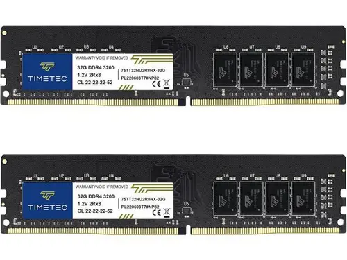 Timetec 64GB KIT(2x32GB) DDR4 3200MHz (or 2933MHz or 2666MHz) PC4-25600 Non-XMP CL22 1.2V Non-ECC Unbuffered 2Rx8 Dual Rank 288 Pin UDIMM Desktop...