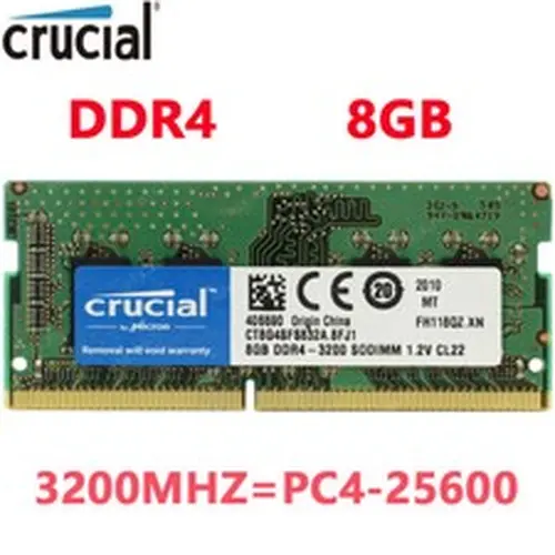 Crucial DDR4 8GB 1 x 8GB 3200 MHz PC4-25600 260-Pin SODIMM Notebook Memory RAM