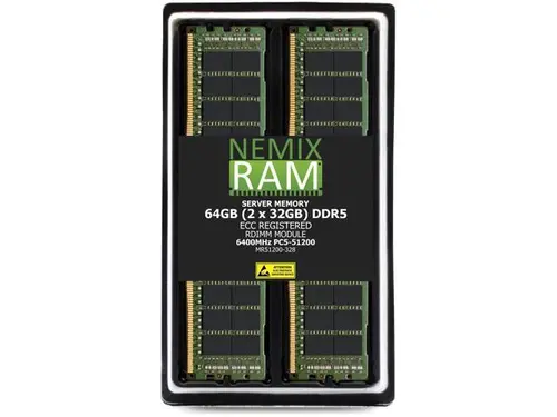 64GB 2X32GB DDR5 6400MHz PC5-51200 2Rx8 1.1V CL52 288-PIN ECC Registered RDIMM NEMIX RAM Server Memory KIT Compatible with Supermicro H14DSG-OD...