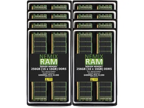 256GB 16X16GB DDR5 6400MHz PC5-51200 1Rx8 1.1V CL52 288-PIN ECC Registered RDIMM NEMIX RAM Server Memory KIT Compatible with Supermicro H14DSH...