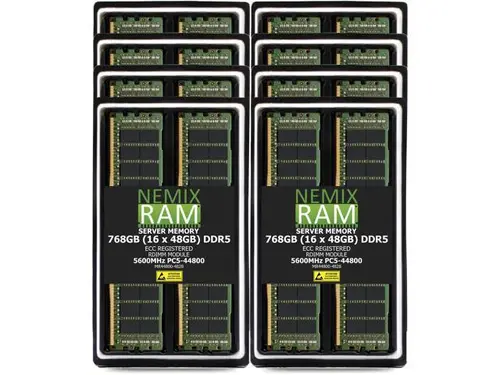 768GB 16X48GB DDR5 5600MHz PC5-44800 2Rx8 1.1V CL46 288-PIN ECC Registered RDIMM NEMIX RAM Server Memory KIT Compatible with Supermicro H14SST-G...