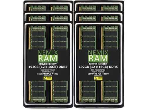 192GB 12X16GB DDR5 5600MHz PC5-44800 1Rx8 1.1V CL46 288-PIN ECC Registered RDIMM NEMIX RAM Server Memory KIT Compatible with Supermicro H14SST-G...