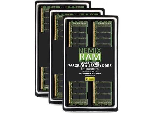 768GB 6X128GB DDR5 5600MHz PC5-44800 2Rx4 1.1V CL46 288-PIN ECC Registered RDIMM NEMIX RAM Server Memory KIT Compatible with Supermicro H14SST-G...