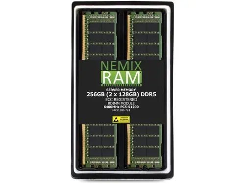 256GB 2X128GB DDR5 6400MHz PC5-51200 2Rx4 1.1V CL52 288-PIN ECC Registered RDIMM NEMIX RAM Server Memory KIT Compatible with Supermicro H14DST-F...