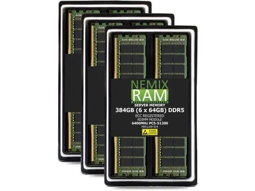 384GB 6X64GB DDR5 6400MHz PC5-51200 2Rx4 1.1V CL52 288-PIN ECC Registered RDIMM NEMIX RAM Server Memory KIT Compatible with Supermicro H14DST-F...