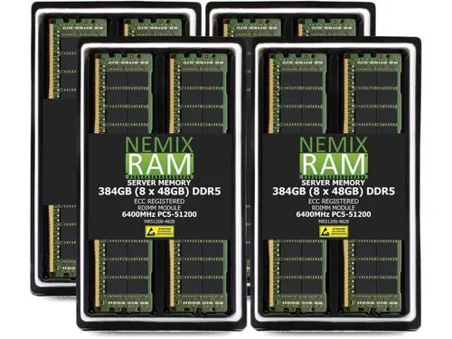 384GB 8X48GB DDR5 6400MHz PC5-51200 2Rx8 1.1V CL52 288-PIN ECC Registered RDIMM NEMIX RAM Server Memory KIT Compatible with Supermicro H14DST-F...