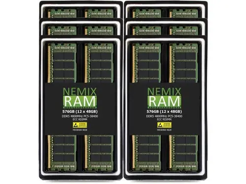 576GB 12X48GB DDR5 4800MHz PC5-38400 2Rx8 1.1V CL40 288-PIN ECC Registered RDIMM NEMIX RAM Server Memory KIT Compatible with GIGABYTE MZ73-LM0...