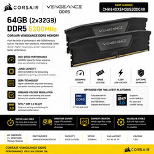 NEW Corsair Vengeance 64GB (2x32GB) DDR5 5200MHz RAM DIMM Desktop RAM Memory