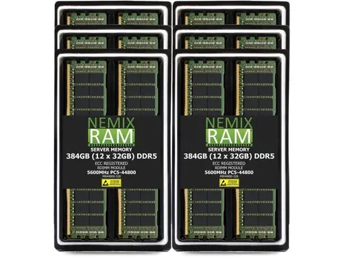 384GB 12X32GB DDR5 5600MHz PC5-44800 2Rx8 1.1V CL46 288-PIN ECC Registered RDIMM NEMIX RAM Server Memory KIT Compatible with Supermicro H13SSL-NT...