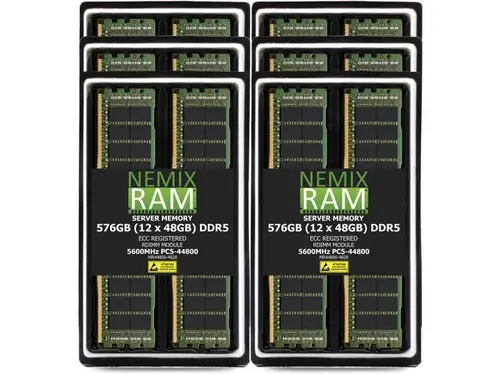 576GB 12X48GB DDR5 5600MHz PC5-44800 2Rx8 1.1V CL46 288-PIN ECC Registered RDIMM NEMIX RAM Server Memory KIT Compatible with Supermicro H13SSL-NT...