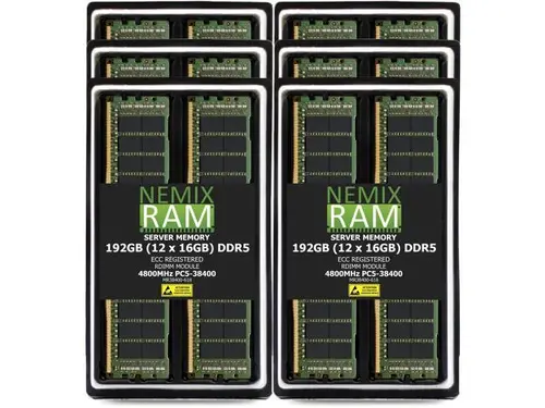 192GB 12X16GB DDR5 4800MHz PC5-38400 1Rx8 1.1V CL40 288-PIN ECC Registered RDIMM NEMIX RAM Server Memory KIT Compatible with Supermicro H13SST-G...