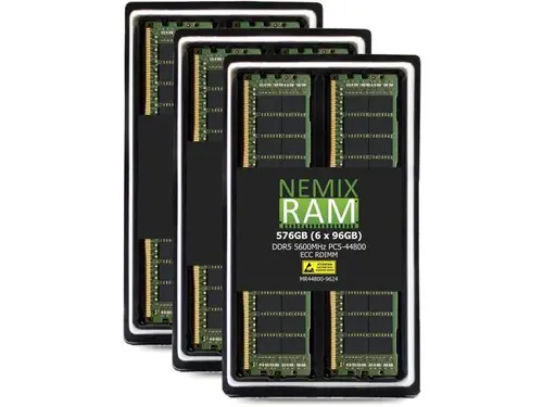 576GB 6X96GB DDR5 5600MHz PC5-44800 2Rx4 1.1V CL46 288-PIN ECC Registered RDIMM NEMIX RAM Server Memory KIT Compatible with Supermicro H14DSH...