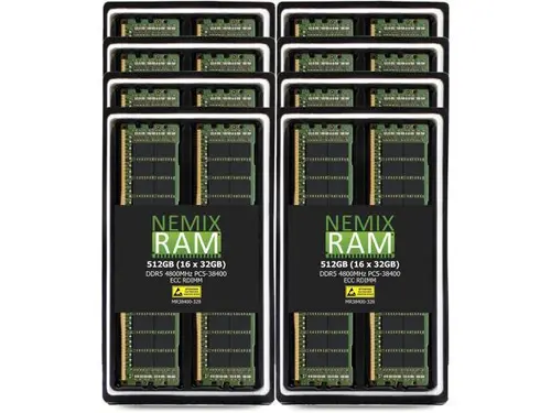 512GB 16X32GB DDR5 4800MHz PC5-38400 2Rx8 1.1V CL40 288-PIN ECC Registered RDIMM NEMIX RAM Server Memory KIT Compatible with Supermicro H14DST-F...