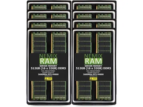 512GB 16X32GB DDR5 5600MHz PC5-44800 2Rx8 1.1V CL46 288-PIN ECC Registered RDIMM NEMIX RAM Server Memory KIT Compatible with Supermicro H14DST-F...