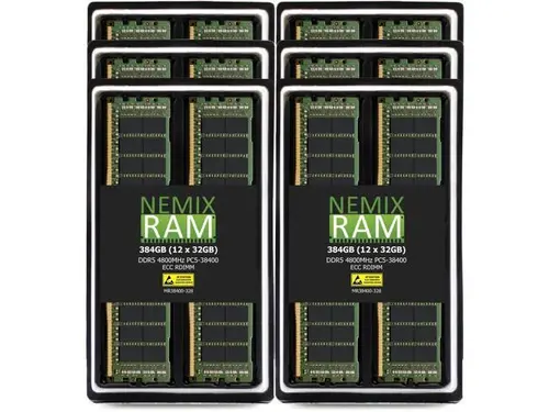 384GB 12X32GB DDR5 4800MHz PC5-38400 2Rx8 1.1V CL40 288-PIN ECC Registered RDIMM NEMIX RAM Server Memory KIT Compatible with Supermicro H14SST-G...