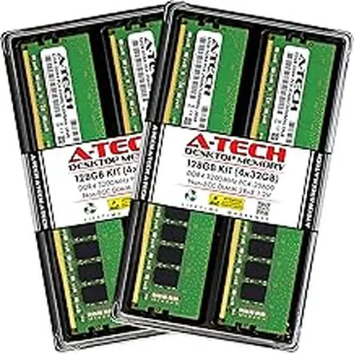 A-Tech 128GB (4x32GB) DDR4 3200 MHz UDIMM PC4-25600 (PC4-3200AA) CL22 DIMM 2Rx8 Non-ECC Desktop RAM Memory Modules