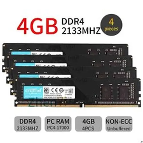 Crucial 16GB 4x 4GB DDR4 2133MHz PC4-17000 CL15 1.2V DIMM 288Pin Desktop Memory