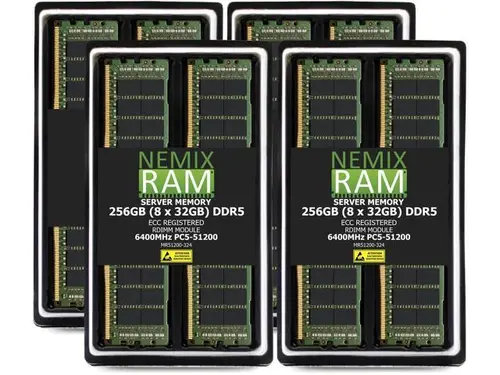 256GB 8X32GB DDR5 6400MHz PC5-51200 2Rx4 1.1V CL52 288-PIN ECC Registered RDIMM NEMIX RAM Server Memory KIT Compatible with Supermicro X14SRA-T...
