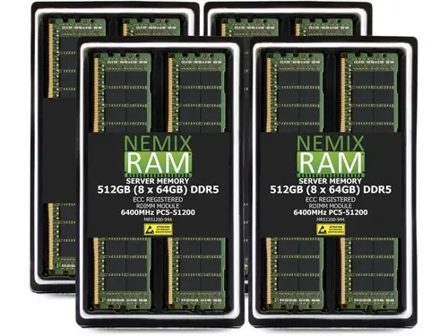 512GB 8X64GB DDR5 6400MHz PC5-51200 4Rx4 1.1V CL52 288-PIN ECC Registered RDIMM NEMIX RAM Server Memory KIT Compatible with Supermicro X14SRA-T...