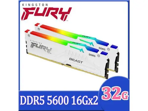 Kingston FURY Beast DDR5 5600 32GB(16GBx2) RGB Desktop Overclocking Memory-White(KF556C40BWAK2-32)