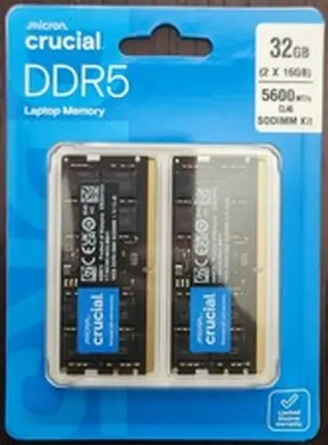 NEW CRUCIAL 32GB (2 x 16GB) DDR5 CL46 5600MHZ SODIMM LAPTOP RAM MEMORY 5600MT/S
