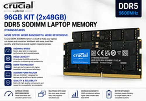 NEW Crucial 96GB Kit (2x48GB) DDR5 5600MHz SODIMM Laptop Memory CT48G56C46S5