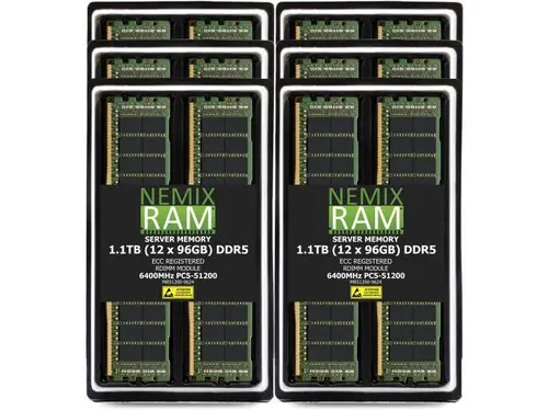 1.1TB 12X96GB DDR5 6400MHz PC5-51200 2Rx4 1.1V CL52 288-PIN ECC Registered RDIMM NEMIX RAM Server Memory KIT Compatible with ASRock Rack...