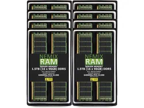 1.5TB 16X96GB DDR5 6400MHz PC5-51200 2Rx4 1.1V CL52 288-PIN ECC Registered RDIMM NEMIX RAM Server Memory KIT Compatible with Supermicro X14DBG-LC+...