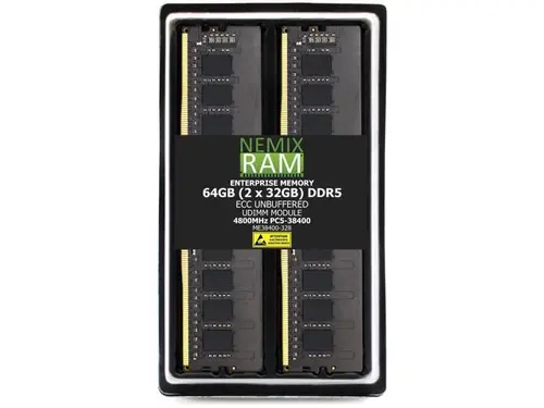 64GB 2X32GB DDR5 4800MHz PC5-38400 2Rx8 1.1V CL40 288-PIN ECC Unbuffered UDIMM NEMIX RAM Memory KIT Compatible with ASUS P13R-E, P13R-E/10G-2T,...