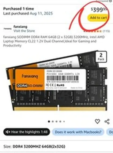 64GB (2x32GB) 3200MHz CL22 fanxiang SODIMM DDR4 Laptop RAM Memory Kit Intel AMD
