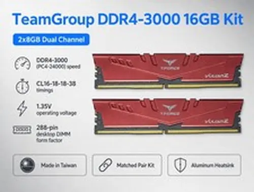 TeamGroup T-FORCE 16GB (2x8GB) PC RAM DDR4 3000 (PC4 24000) Memory Kit