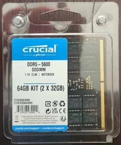 BRAND NEW CRUCIAL 64GB (2 x 32GB) DDR5 CL46 5600MHZ SODIMM LAPTOP RAM MEMORY KIT