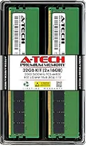 A-Tech 32GB Kit (2x16GB) DDR5 5600MHz PC5-44800 ECC UDIMM 1Rx8 (EC4 9x4) Single Rank 1.1V ECC Unbuffered DIMM 288-Pin Server, Workstation RAM Memory Upgrade Modules