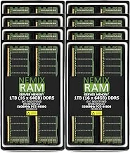 1TB 16X64GB DDR5 5600MHZ PC5-44800 4Rx4 1.1V CL46 288-PIN ECC Registered RDIMM NEMIX RAM Server Memory KIT Compatible with Lenovo ThinkSystem SR680a V3 Rack Server
