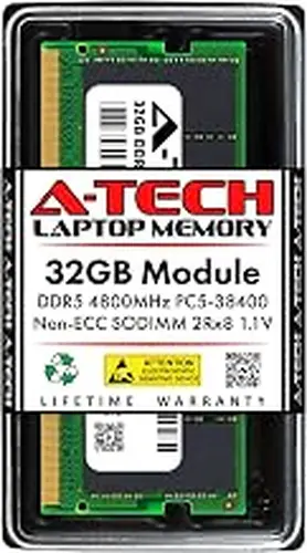 A-Tech 32GB RAM for Lenovo ThinkPad P15v Gen 3 (AMD/Intel) Mobile Workstation | DDR5 4800MHz PC5-38400 SODIMM 2Rx8 1.1V 262-Pin Non-ECC SO-DIMM Memory Upgrade