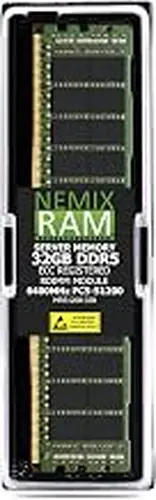 NEMIX RAM 32GB (1X32GB) DDR5 6400MHZ PC5-51200 CL52 2Rx8 1.1V 288-PIN ECC RDIMM Registered Server Memory Compatible with Samsung M321R4GA3PB2-CCP