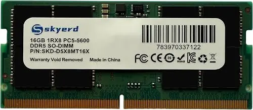 Skyerd 16GB DDR5 RAM, 5600MHz (or 5200MHz or 4800MHz) Laptop Memory 262-Pin SODIMM, Compatible with Intel Core and AMD Laptop AIO Memory Upgrade